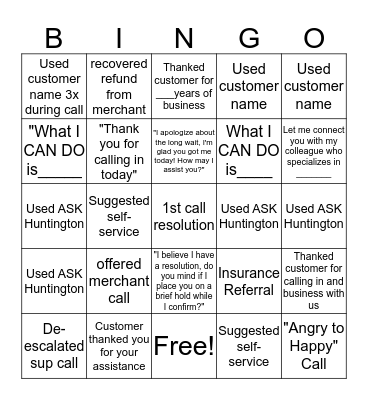 CSAT BINGO Card