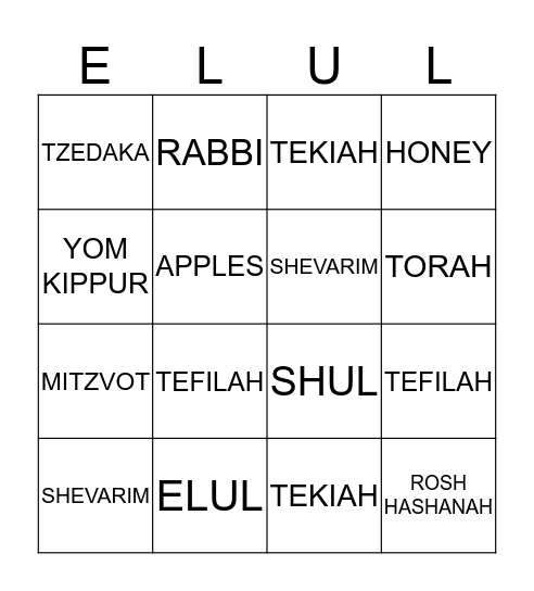 ELUL Bingo Card