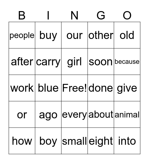 Sight Words 4 Bingo Card