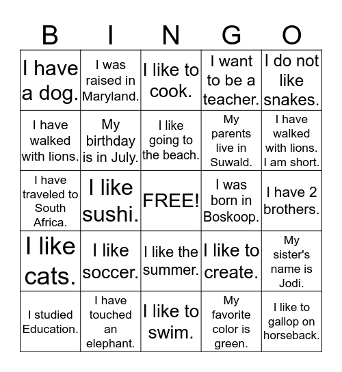 From America Bingo Card