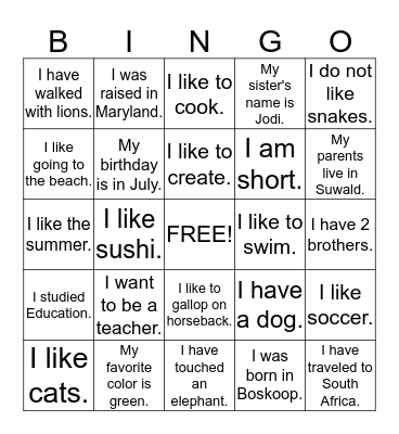 From America Bingo Card