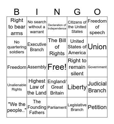 Constitution Bingo Card