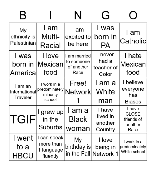 DIVERSITY Bingo Card