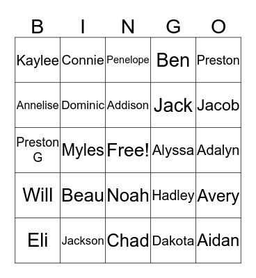 After School Bingo Card