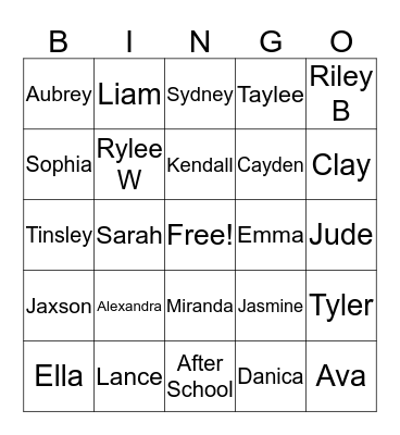 After School Bingo Card