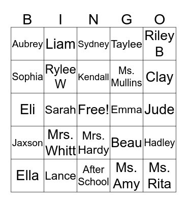 After School Bingo Card