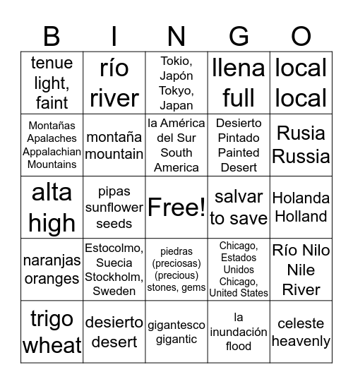 Geografia -Level 2 Bingo Card
