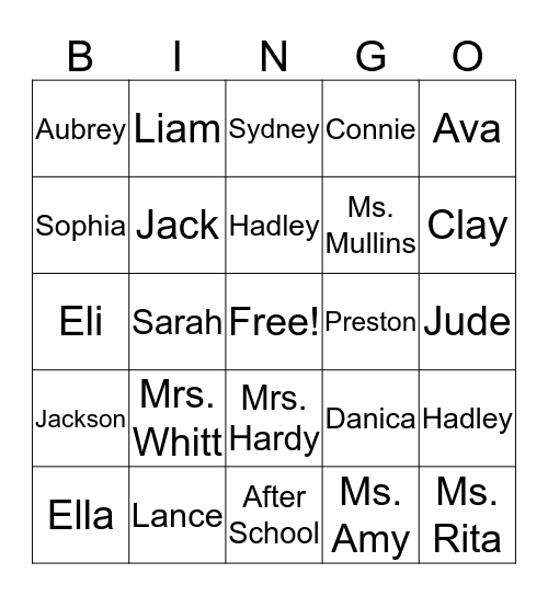 After School Bingo Card