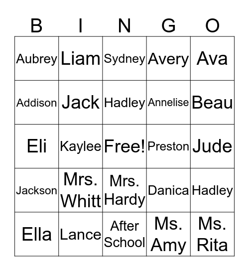 After School Bingo Card