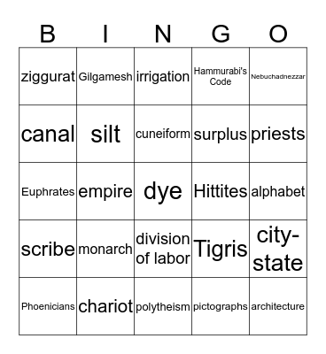 Mesopotamia Bingo Card