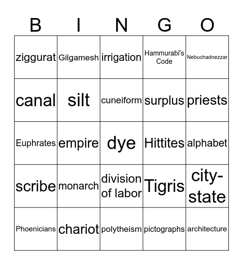 Mesopotamia Bingo Card