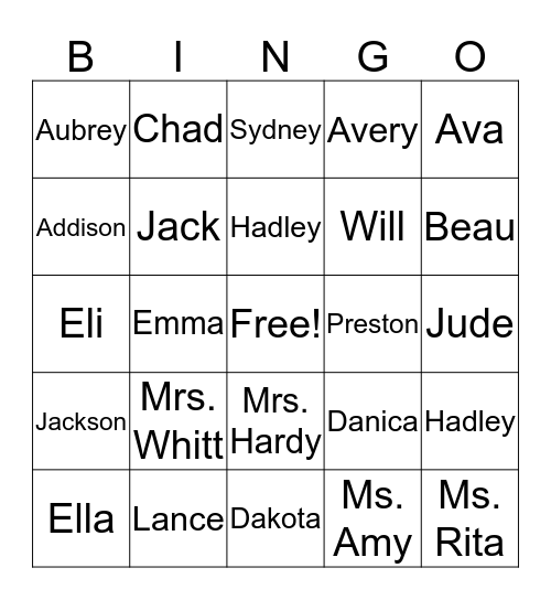 After School Bingo Card