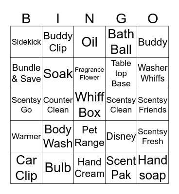 Scentsy Bingo Card