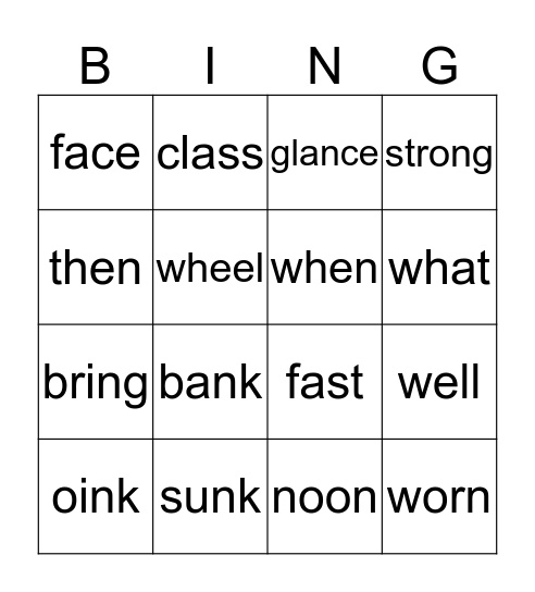 2nd grade Bingo Card