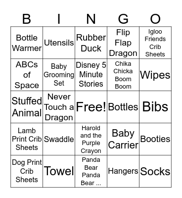 Baby Mark Shower Bingo Card