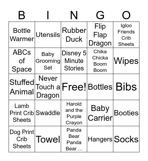 Baby Mark Shower Bingo Card
