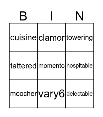 Vocabulary Bingo Card