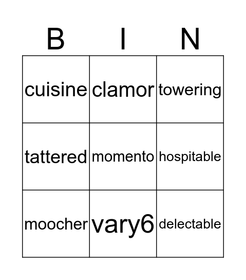 Vocabulary Bingo Card