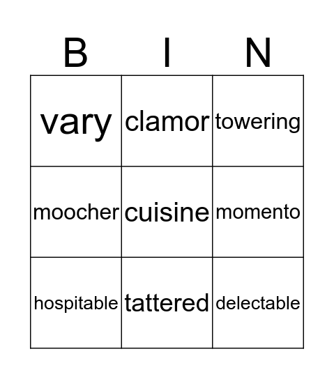 Vocabulary Bingo Card