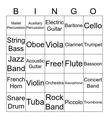 Instrument Bingo Card