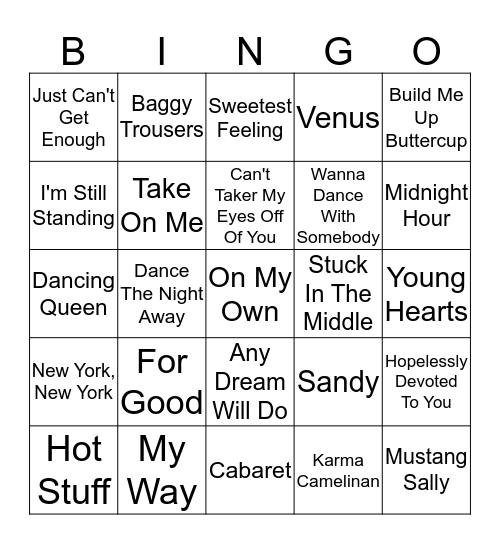 THE SINGING CHEF Bingo Card
