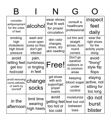 Foot health bingo Card