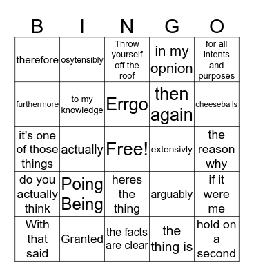 Sammerisms Bingo Card
