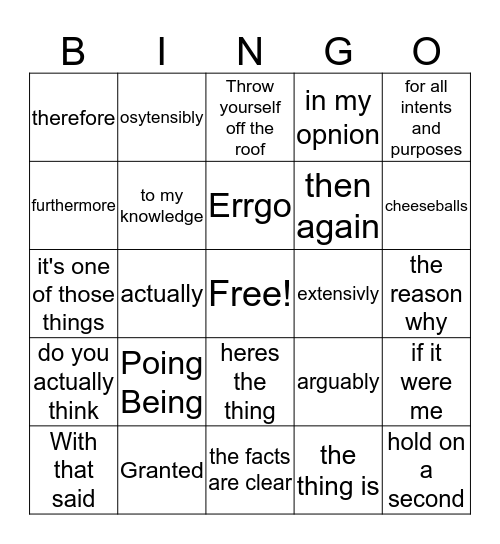 Sammerisms Bingo Card