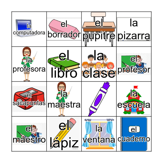 5th Grade Lotería - La Escuela Bingo Card