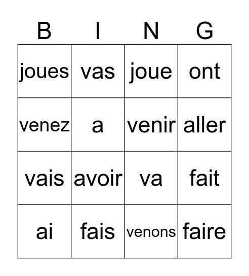 Rev. 5 -  verbs Bingo Card
