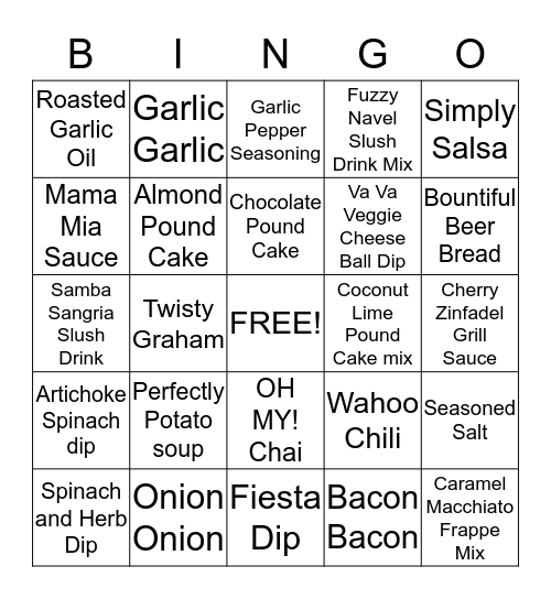 Tastefully Simple Bingo Card