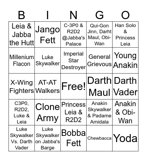 Star Wars Trivia Bingo Card