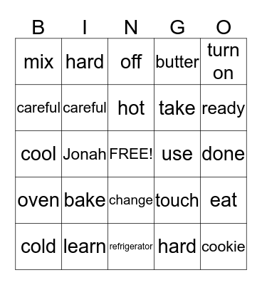 Baking Cookies Bingo Card