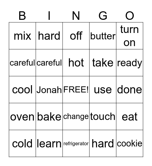 Baking Cookies Bingo Card