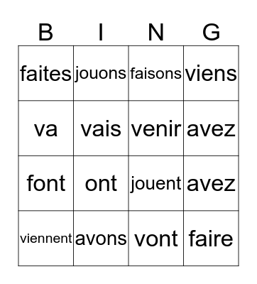 verbs - Review 5 Bingo Card