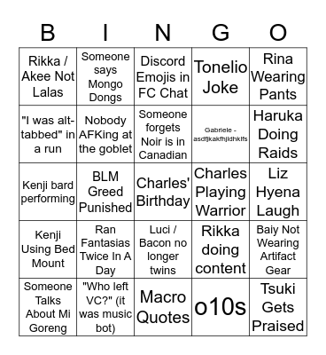 Elysian Bingo Card