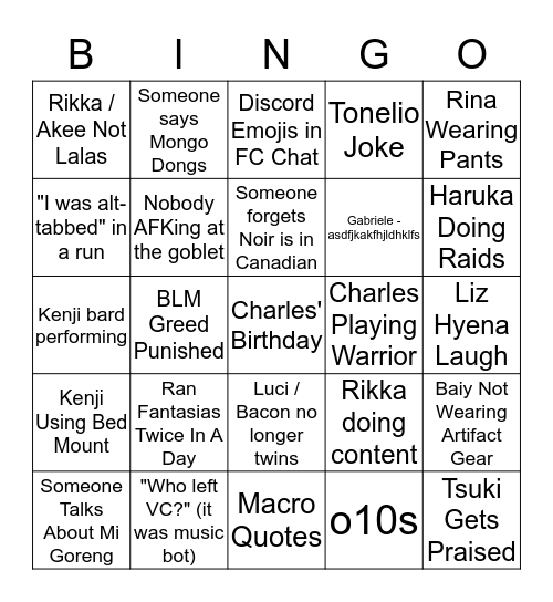 Elysian Bingo Card