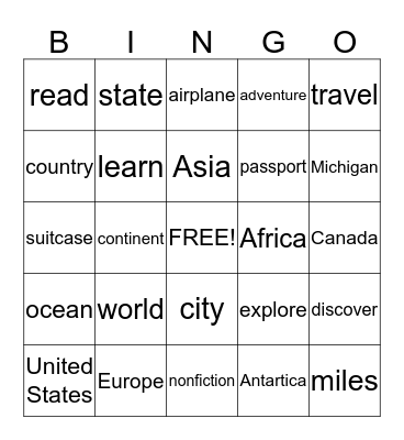 AROUND THE WORLD BINGO Card