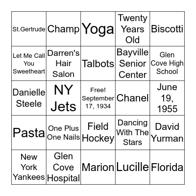Marguerite's Bingo! Bingo Card