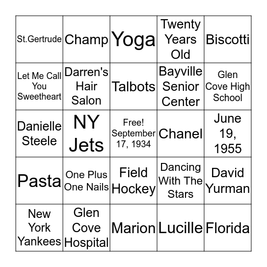Marguerite's Bingo! Bingo Card