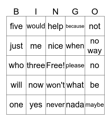 Test Bingo Card