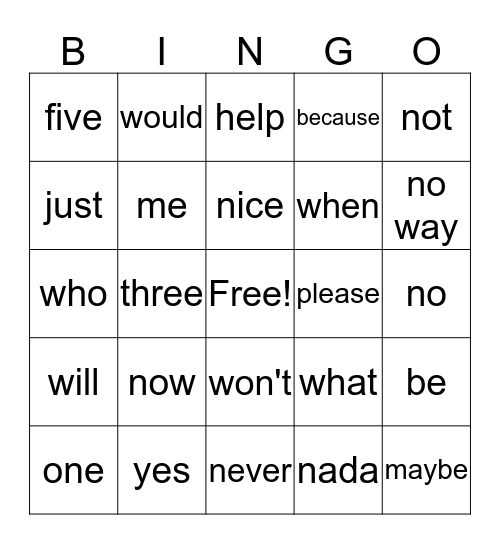 Test Bingo Card