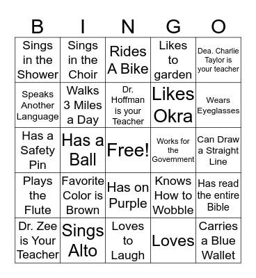 EWHBC SUNDAY SCHOOL HUMAN BINGO Card