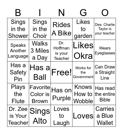 EWHBC SUNDAY SCHOOL HUMAN BINGO Card