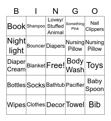 Camille's Baby Shower Bingo Card