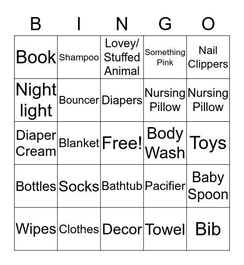 Camille's Baby Shower Bingo Card