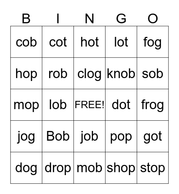 Short i  Bingo Card