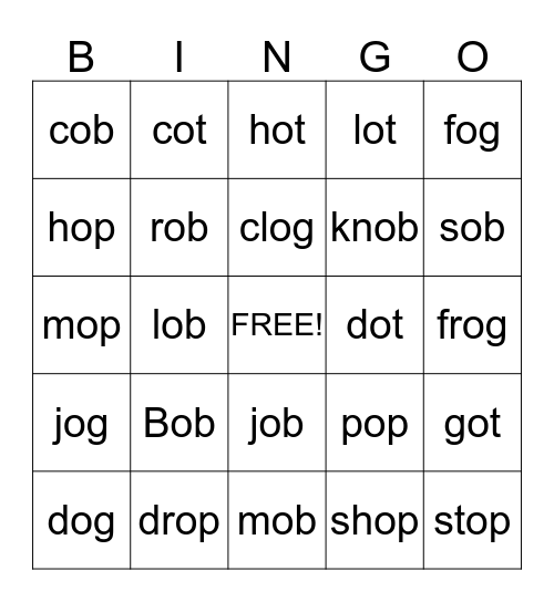 Short i  Bingo Card