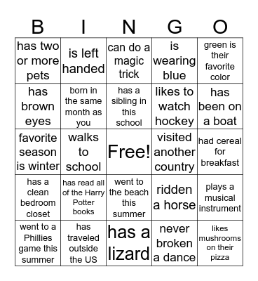 Get To Know Your Classmates Bingo Card