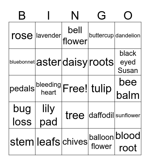 plant bingo. Bingo Card